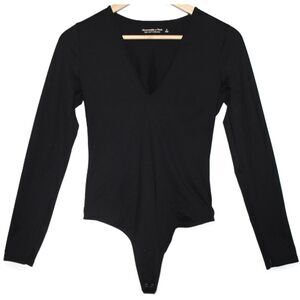 Womens Abercrombie & Fitch Soft AF Black Long Sleeve V-Neck Bodysuit Size Small